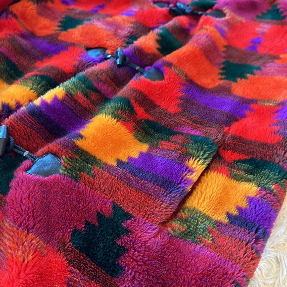 Vintage Monterey Fashions fleece faux fur Aztec southwest coat. Medium - Picture 8 of 12